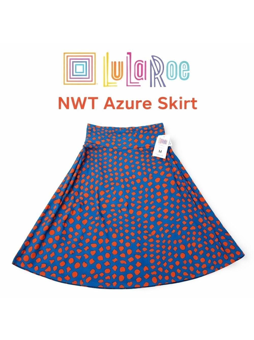 LuLaRoe Azure Skirt Size Medium NWT Blue Orange Geometric A-Line Midi